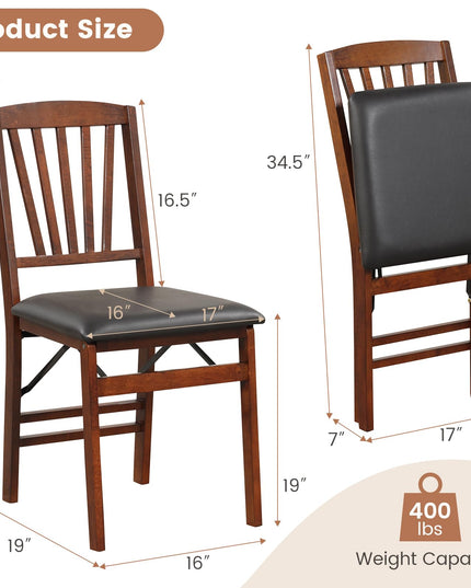 Giantex Folding Dining Chairs Set of 2, Foldable Wood Kitchen Chairs with Padded Seat