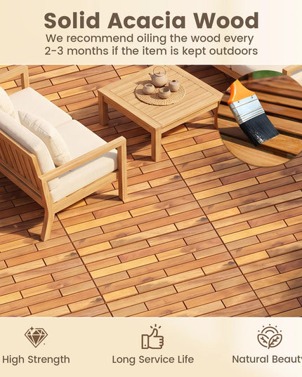 Giantex 24" x 12" Acacia Wood Interlocking Patio Flooring Tiles