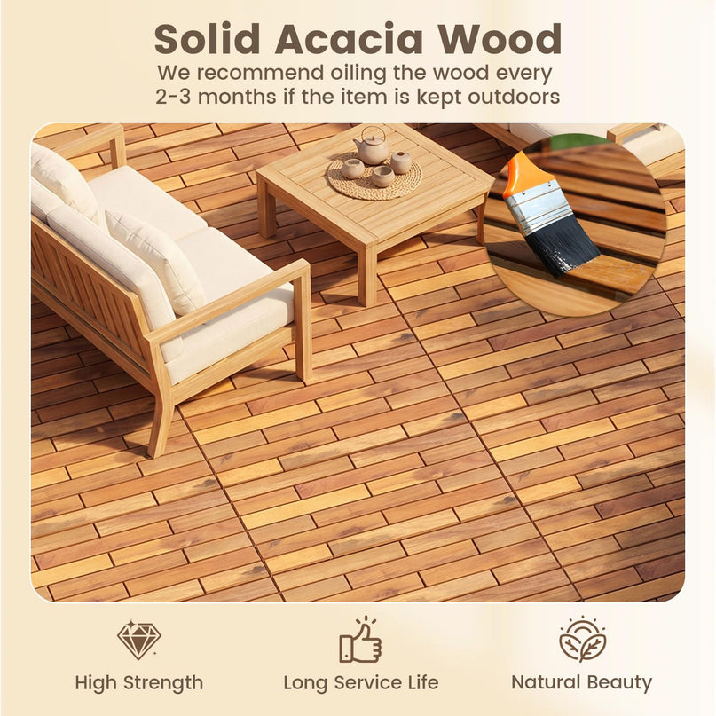 Giantex 24" x 12" Acacia Wood Interlocking Patio Flooring Tiles
