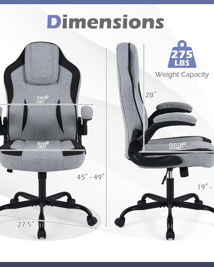 Chaise de bureau ergonomique Giantex | Chaise de bureau en tissu de lin avec accoudoirs relevables à 90°