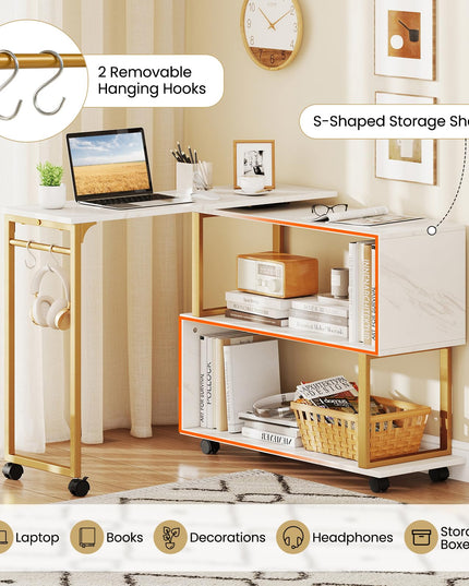 Giantex 360° Free Rotating Sofa Side Table Modern L Shaped Desk