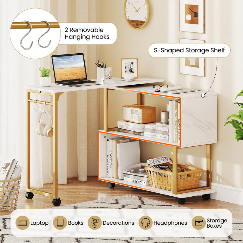 Giantex 360° Free Rotating Sofa Side Table Modern L Shaped Desk