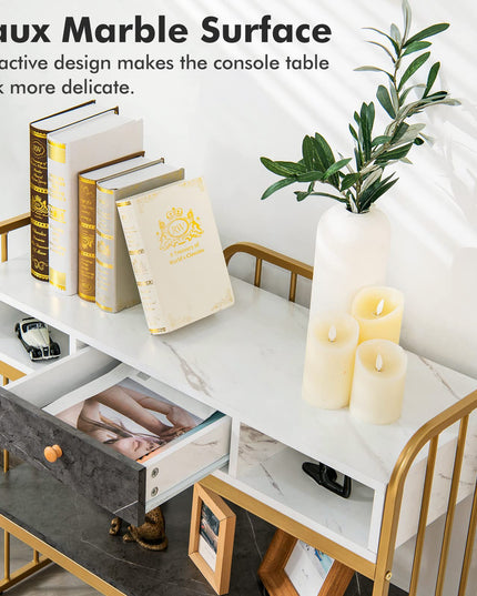 Giantex Console Table for Entryway, Sofa Table with Drawer, Storage Shelf, Metal Frame(Gold)