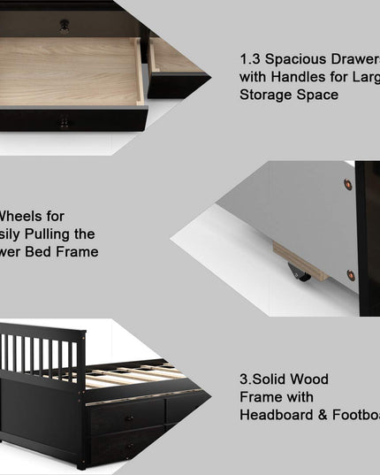 Giantex Twin Captain's Bed with Trundle Bed, Wood Storage Daybed with 3 Storage Drawers