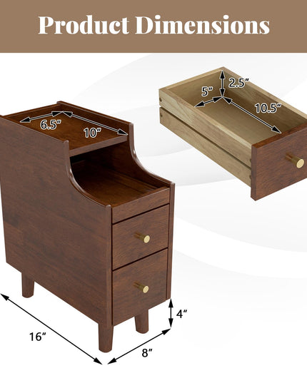 Giantex Narrow Nightstand with 2 Drawers & Pull-Out Tray for Small Spaces