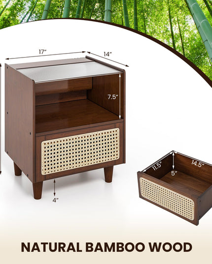 Giantex Rattan Nightstand with Drawer