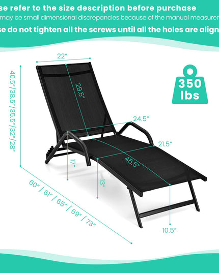 Giantex Lounge Chairs for Outside - Set of 2 Outdoor Chaise Lounge with 5 Adjustable Position