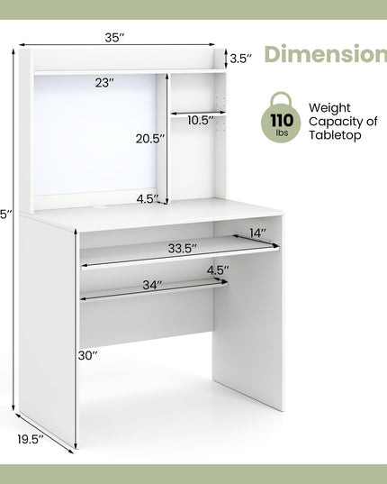 Giantex White Computer Desk with Hutch