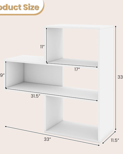 GIANTEX 3-Tier Bookshelf Wooden Convex Bookcase for Small Space