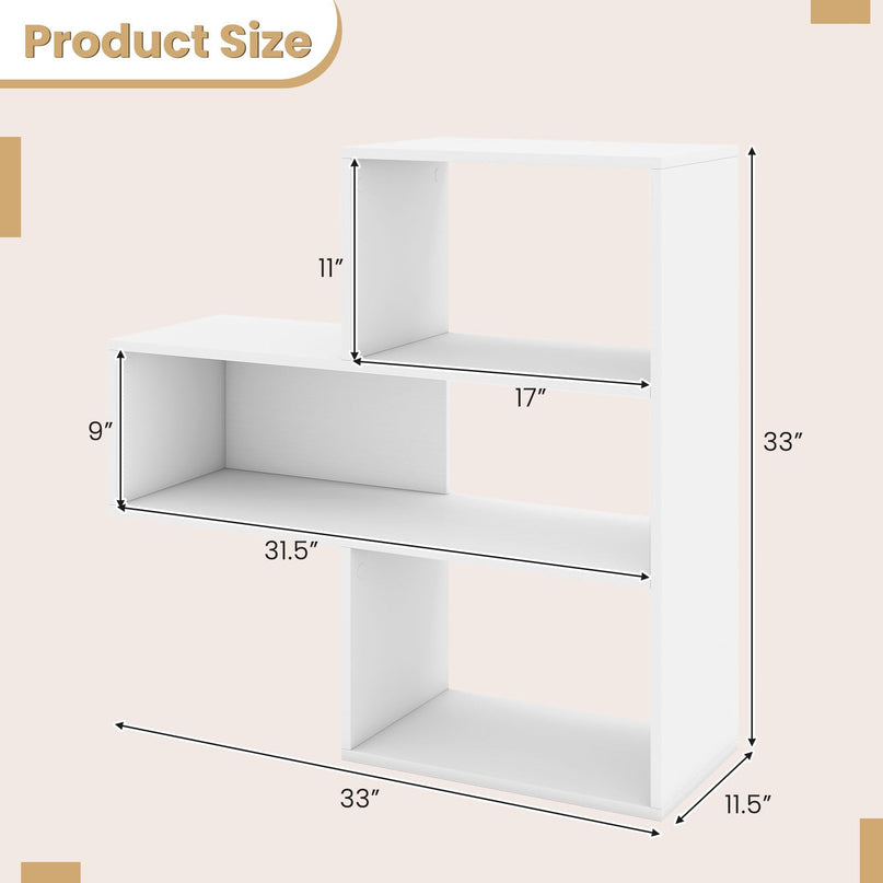 GIANTEX 3-Tier Bookshelf Wooden Convex Bookcase for Small Space