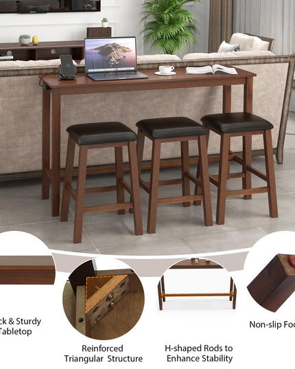 Giantex Dining Table Set, Kitchen Table Set, 4-Piece Counter Height Dining Set with 3 Upholstered Stools