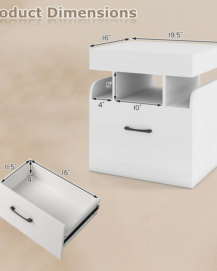 Giantex Nightstand with Charging Station Modern Bedside Table