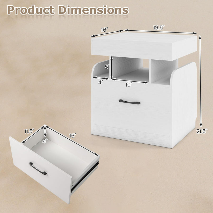 Giantex Nightstand with Charging Station Modern Bedside Table