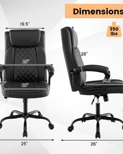 Giantex Executive Office Chair, Leather Like Desk Chair with Thick Headrest Cushion & Padded Armrests, Black