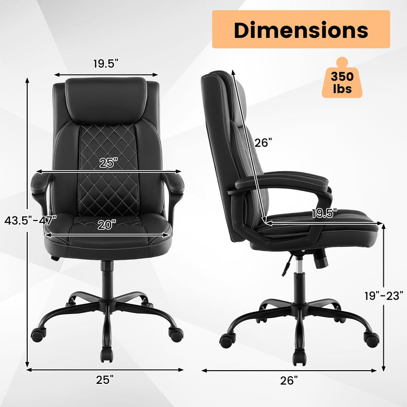 Giantex Executive Office Chair, Leather Like Desk Chair with Thick Headrest Cushion & Padded Armrests, Black
