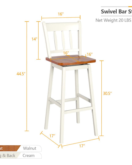 30.5 Inch Rubber Wood Bar Chairs - Giantex