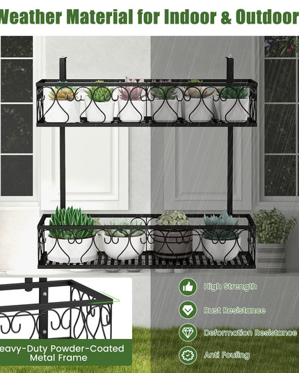 Giantex Balcoy Flower Pot Stand Rack w/ Adjustable Hooks & 2 Planter Baskets