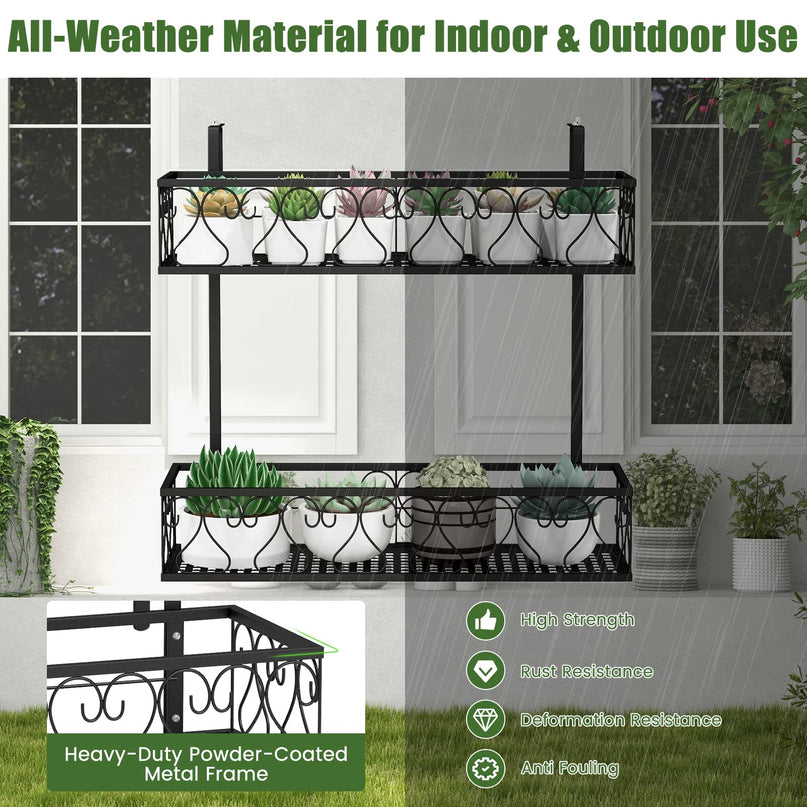 Giantex Balcoy Flower Pot Stand Rack w/ Adjustable Hooks & 2 Planter Baskets