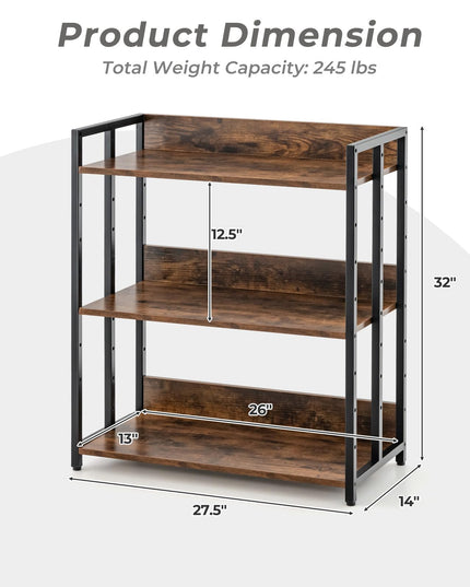 Giantex 3-Tier Bookshelf, Industrial 32" Tall Small Book Shelf with Adjustable Shelves