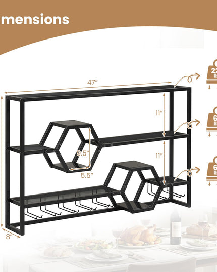 Giantex Wall Mounted Wine Rack | 47” Large Floating Bar Shelves w/Glass Holder