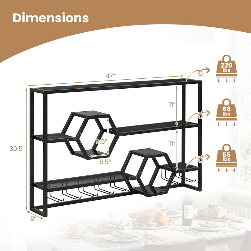Giantex Wall Mounted Wine Rack | 47” Large Floating Bar Shelves w/Glass Holder
