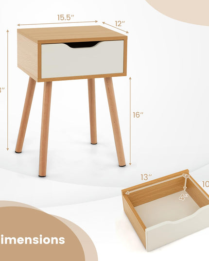 Giantex Mid Century Modern Nightstand, Wooden Bedside Table with Storage Drawer