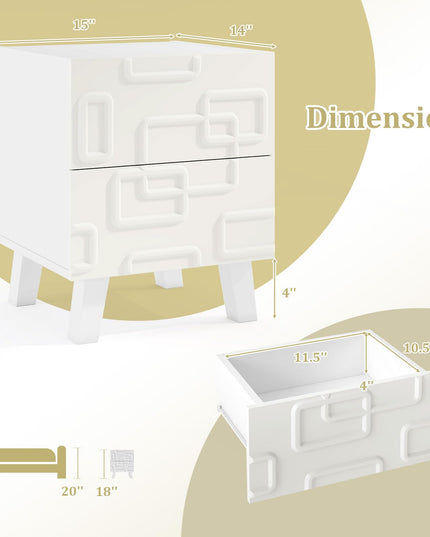 Giantex 2-Drawer Bedside Table with 3D Geometric Patterns for Small Space