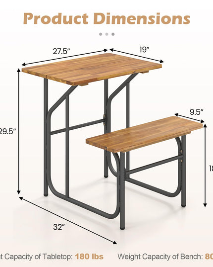 Giantex Single Picnic Table Bench Set with Rectangular Tabletop