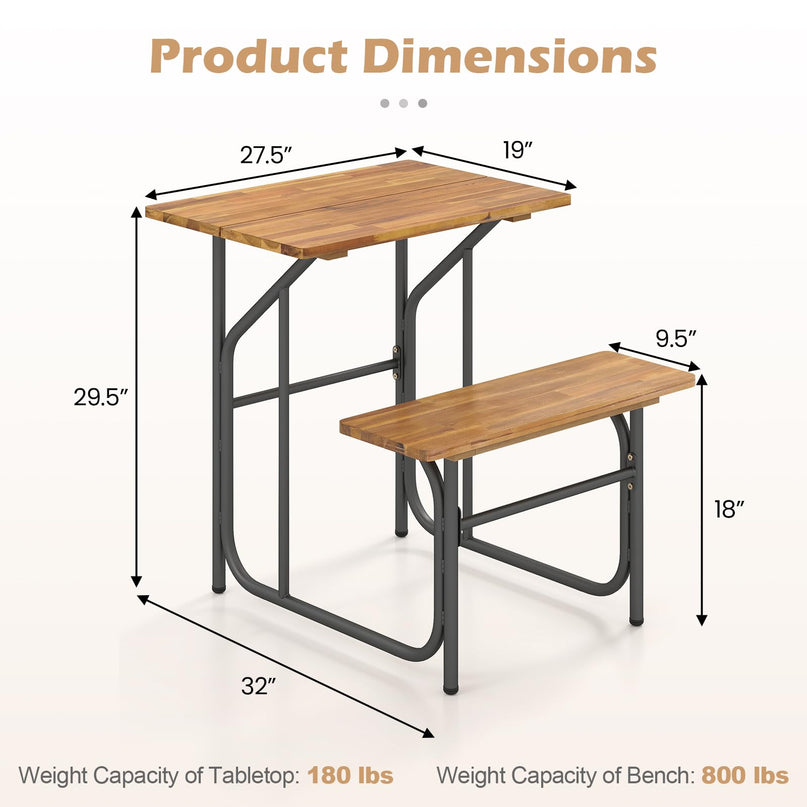 Giantex Single Picnic Table Bench Set with Rectangular Tabletop