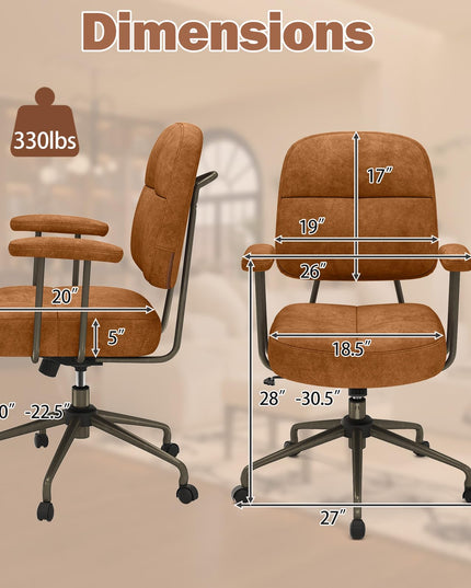 Giantex Mid Century Modren Office Chair, Fuax Leather Desk Chair w/Armrest & Mid Back