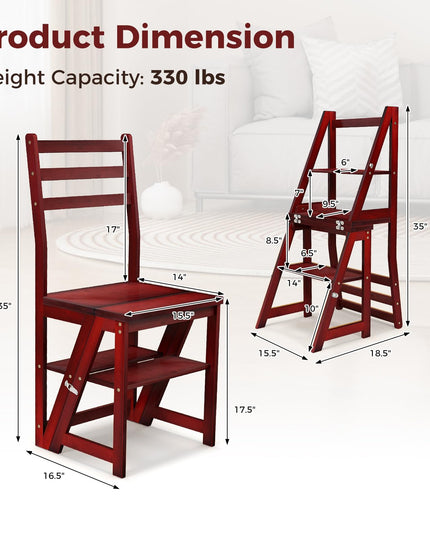 Giantex 3 Tier Folding Ladder Chair, Convertible 3 Step Stool and Chair w/Safety Locks for Adults