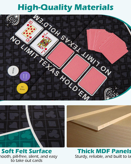 Giantex 48" Poker Table Top, 6 Player Foldable Round Blackjack Poker Table Topper w/Carrying Bag