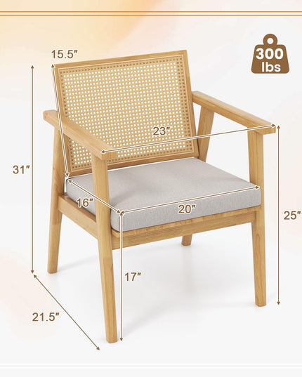 Giantex Modern Rattan Accent Chair Set of 2/4, Mid Century Accent Chairs w/Curved Backrest