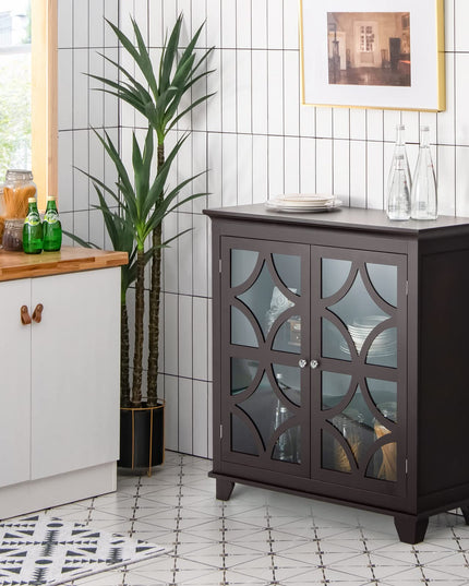Giantex Buffet Sideboard, Freestanding Kitchen Cupboard w/Adjustable Shelf, 2 Decorative Glass Doors
