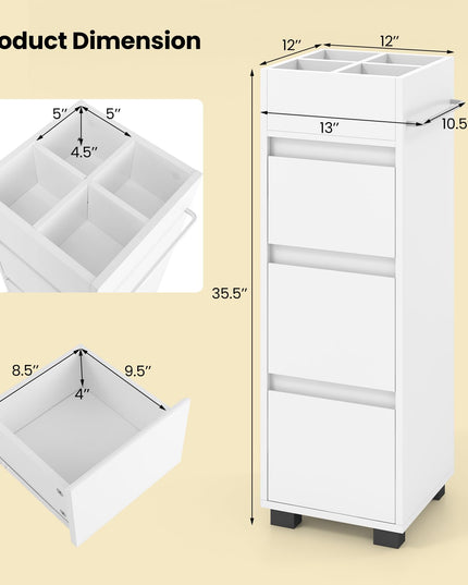 Giantex Small Bathroom Storage Cabinet - Narrow Space-saving Bathroom Cabinet with 3 Drawers
