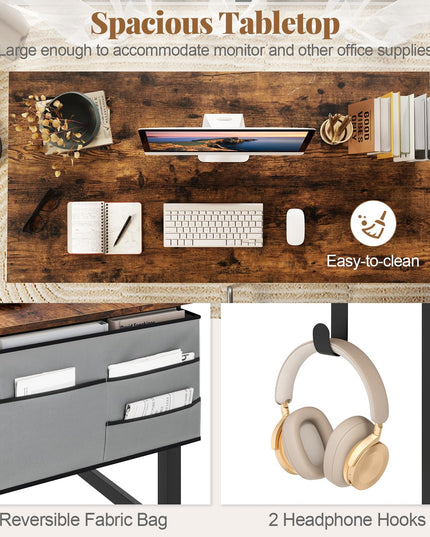 Giantex 48" Rolling Computer Desk, Mobile Study Writing Desk with Wheels & Metal Frame, Simple Style Home Office Work Bench