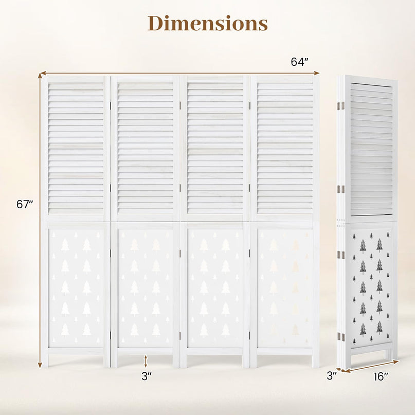 GIANTEX 67"H Folding Room Divider with Louvered Slats & Pine Tree Cutout