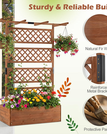 Giantex Raised Garden Bed with Trellis 1/2 Pack 72'' Wooden Planter Box(60"Lx22”Wx 72"H)