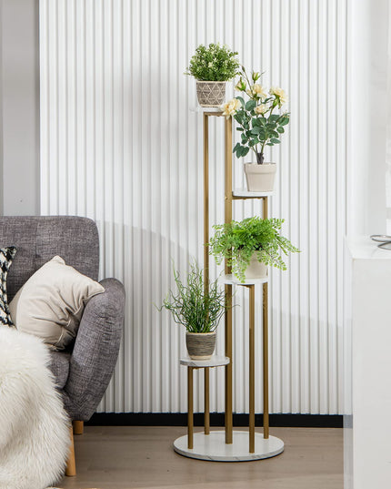 Giantex 4 Tier Plant Stand Indoor, Tall Plant Shelf with Marble Texture for Multiple Potted Plants, Tiered Metal Plant Holder Flower Display Rack for Living Room Balcony Porch