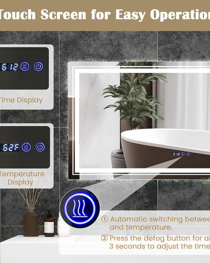 LED Bathroom Mirror, Lighted Beveled Edge Vanity Mirror Wall Mounted