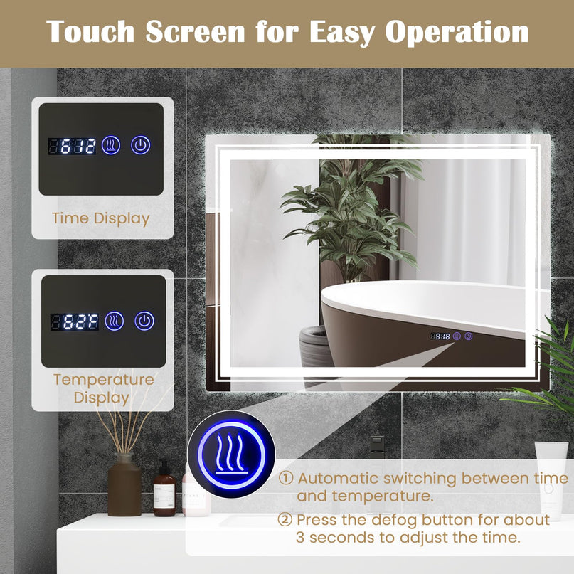 LED Bathroom Mirror, Lighted Beveled Edge Vanity Mirror Wall Mounted
