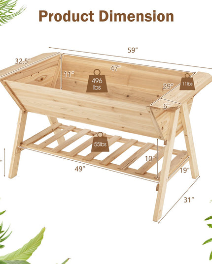 Giantex Plant Raised Bed 2 Tiers Garden Bed, Outdoor Fir Wood Plant Container with Storage Shelf