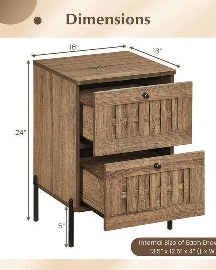 Giantex Lot de 1 ou 2 tables de chevet de canapé de style Mid-Century avec 2 tiroirs de rangement tressés