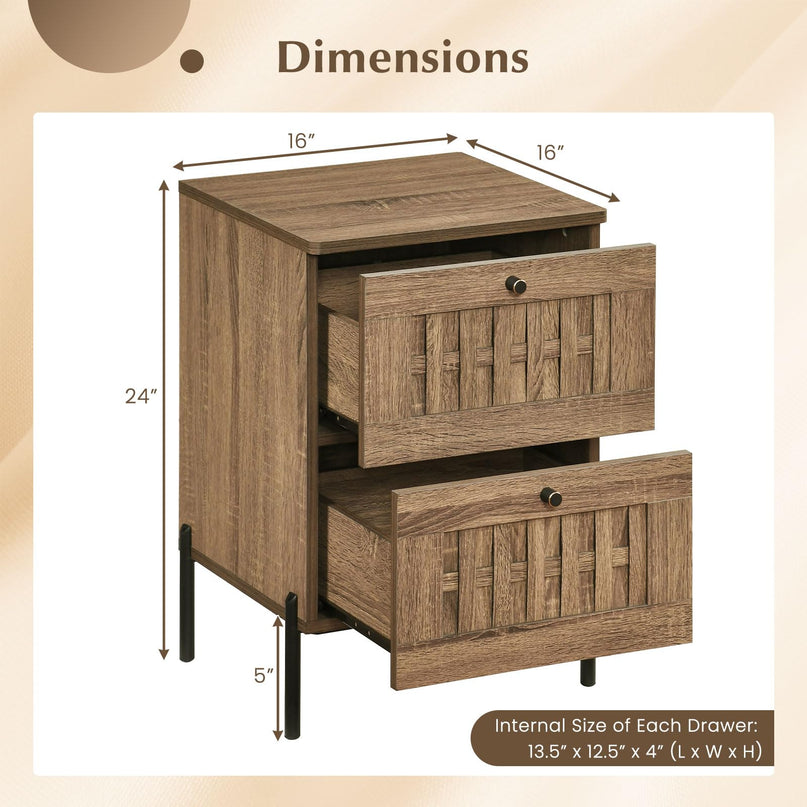 Giantex Lot de 1 ou 2 tables de chevet de canapé de style Mid-Century avec 2 tiroirs de rangement tressés