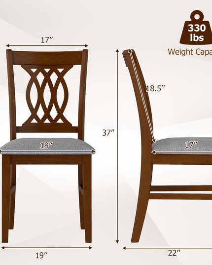 Chaises de salle à manger tapissées Giantex avec sièges rembourrés, dossiers à motifs et cadres robustes en bois d'hévéa