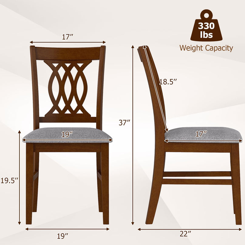 Chaises de salle à manger tapissées Giantex avec sièges rembourrés, dossiers à motifs et cadres robustes en bois d'hévéa