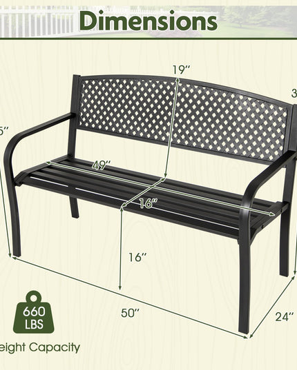 Giantex Metal Outdoor Bench with Mesh Pattern Backrest  Load 660Lbs