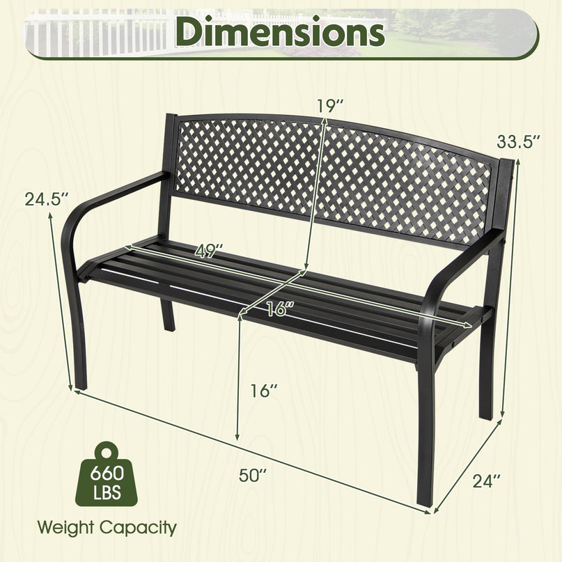 Giantex Metal Outdoor Bench with Mesh Pattern Backrest  Load 660Lbs
