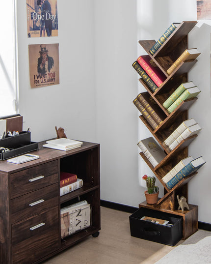 Giantex Tree Bookshelf with Drawer, 10 Shelf Space Saving
