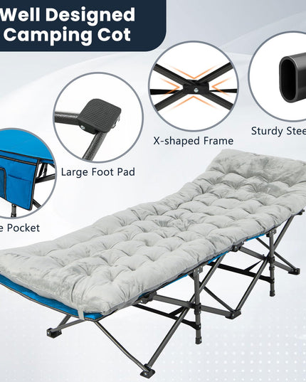 Giantex Folding Camping Cot with Pad, Heavy Duty Sleeping Cots with Carry Bag